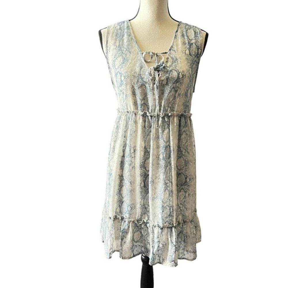 Altar'd State Blue Snakeskin Sleeveless Ruffled Dress